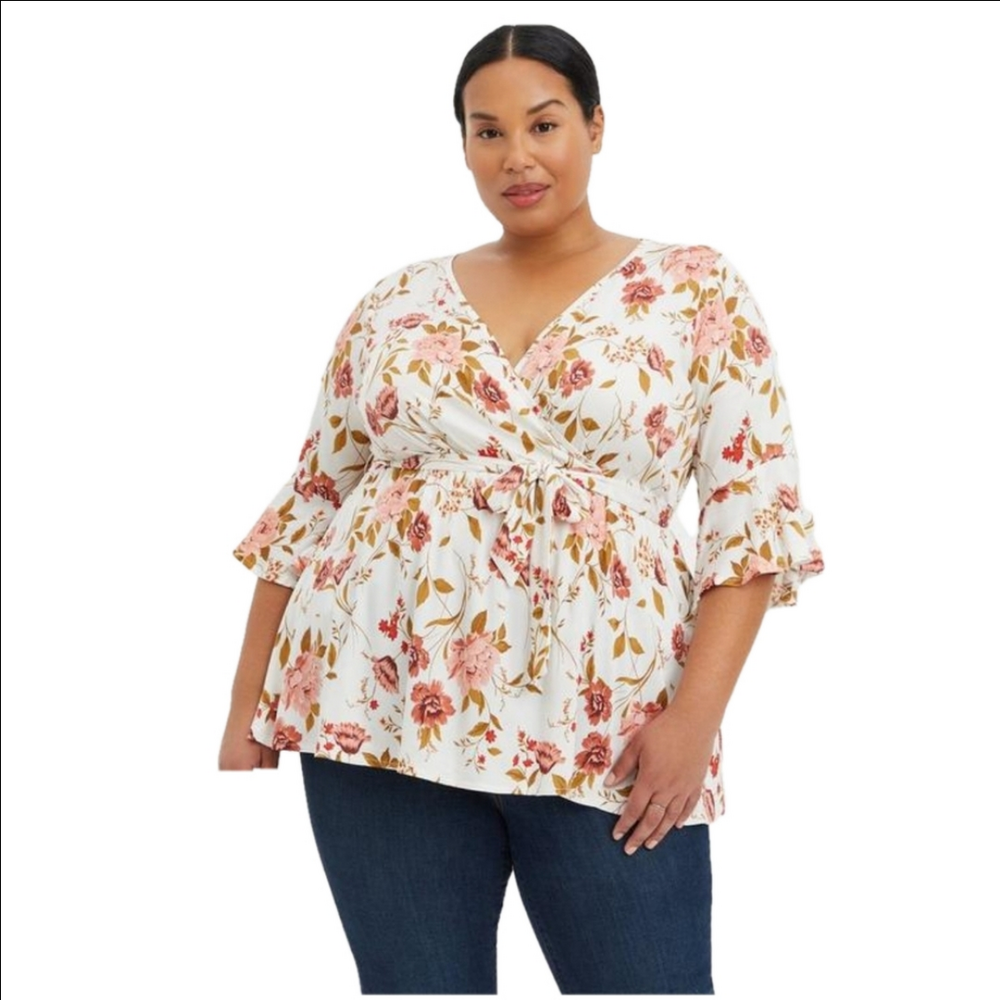 Torrid Surplice Babydoll Top Stretch Floral Print Loose Fit Flowy Womens 2X